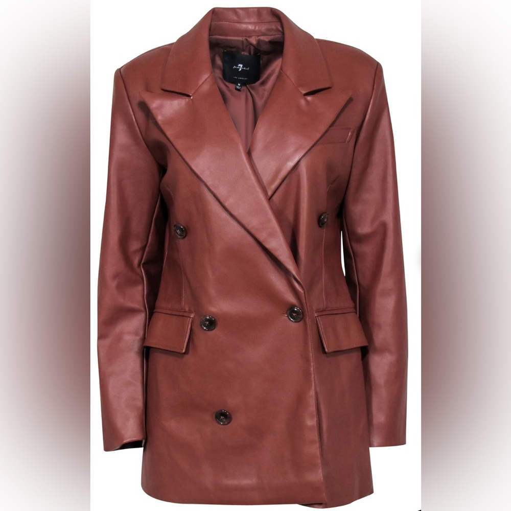 7 For All Mankind - Brown Faux Leather Double Breasted Jacket Sz L